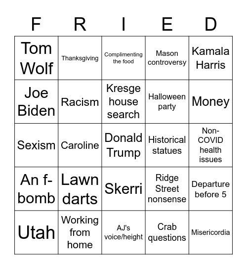 Fish Fry Bingo Card