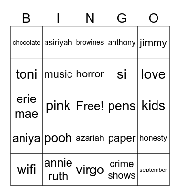 AnTonia`s 28th Birthday Bingo Card