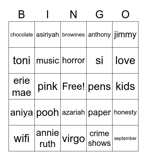 AnTonia`s 28th Birthday Bingo Card