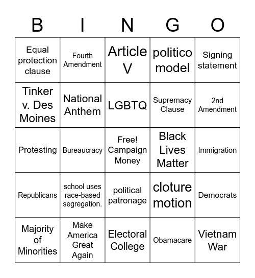 democrats Bingo Card