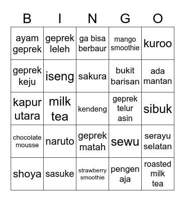 Untitled Bingo Card