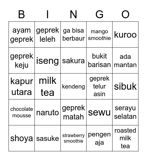 Untitled Bingo Card