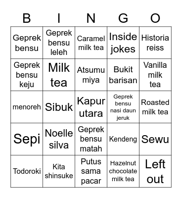 TY Cantik Bingo Card