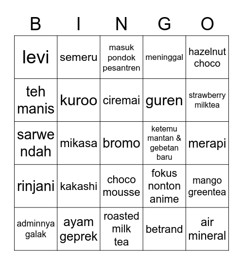 nayeons Bingo Card