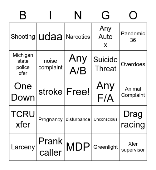 Dispatch Bingo Card