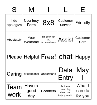 Customer Service Bingo Card