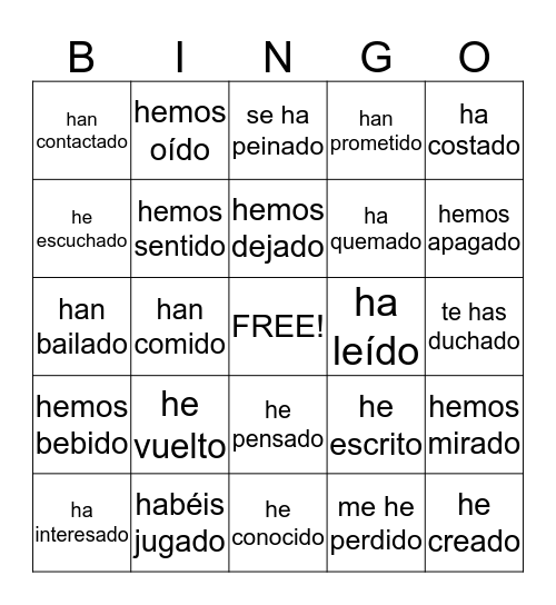 Pretérito perfecto para todos Bingo Card