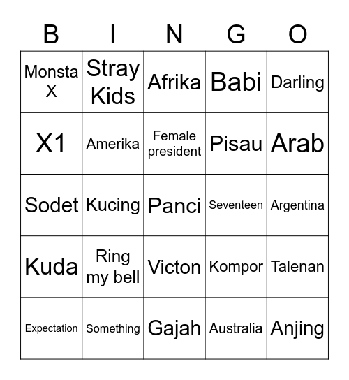 ; lia ; Bingo Card
