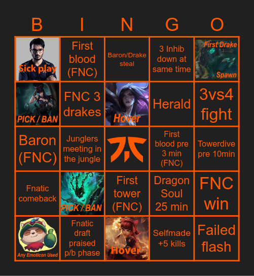 FNATIC VS G2 GAME 3 Bingo Card