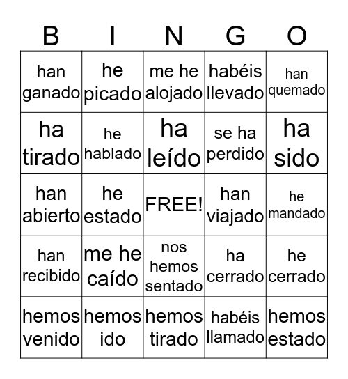 Pretérito perfecto para todos Bingo Card