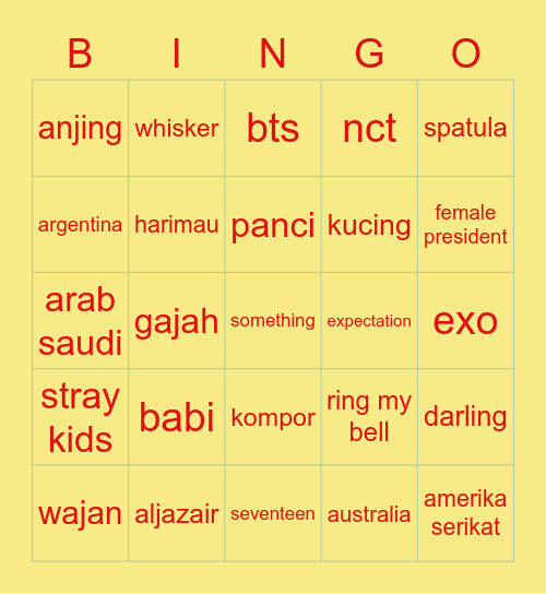 Gyuri unyu Bingo Card