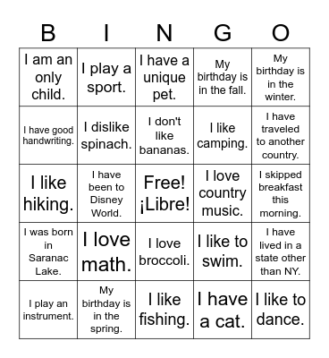 Icebreaker Bingo Card
