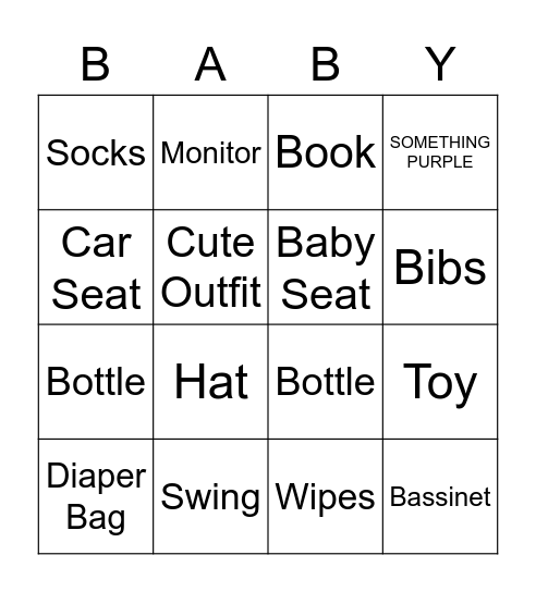 Baby Gift Bingo Card