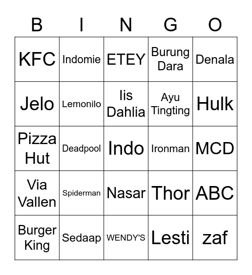 Untitled Bingo Card