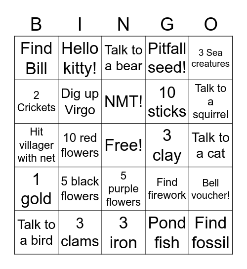 ACNH Bingo! Bingo Card