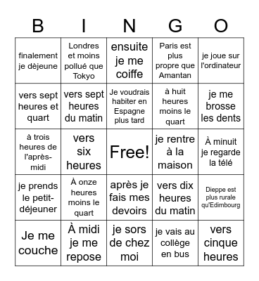 Daily Routine (French) Bingo Card