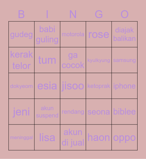 haoni Bingo Card