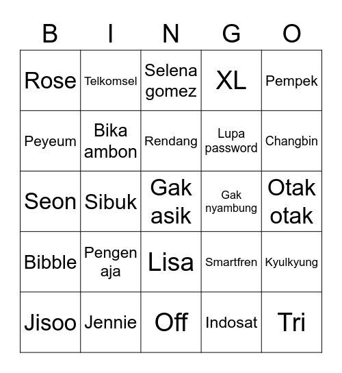 bingo orang cakep Bingo Card