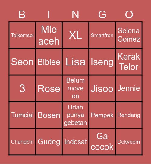 BINGO NYA SEULGI Bingo Card