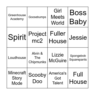 TV Time Bingo Card