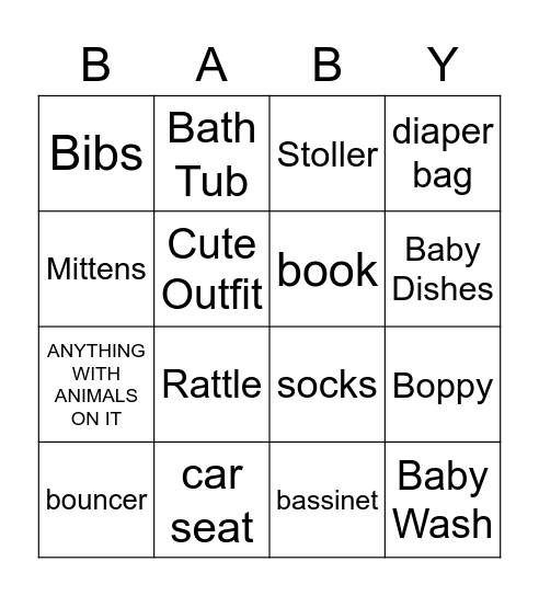 Baby Shower Bingo Card