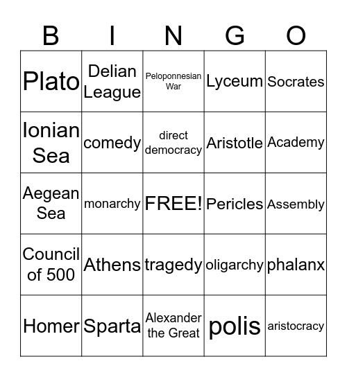 Ancient Greece Bingo Card