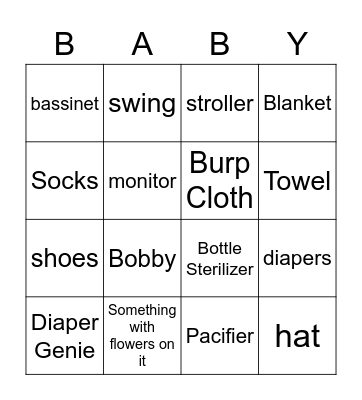 Baby Gift Bingo Card