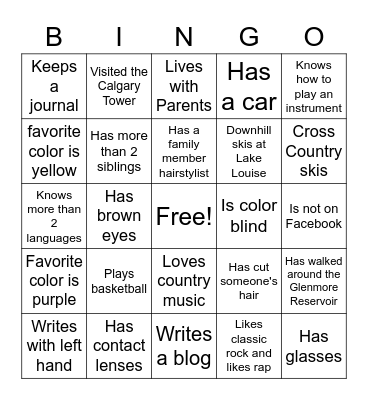 IceBreaker Bingo Card