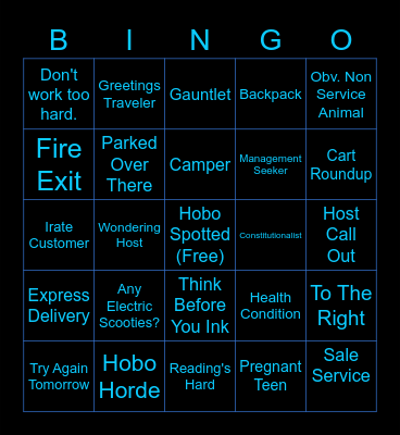 Customer Host Bingo Card