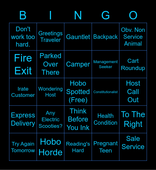 Customer Host Bingo Card