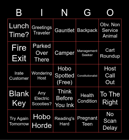 Customer Host Bingo Card