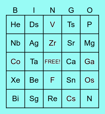 Periodic Table of the Elements Bingo Card