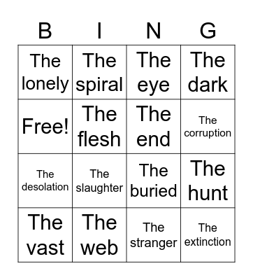 Entity Bingo Card