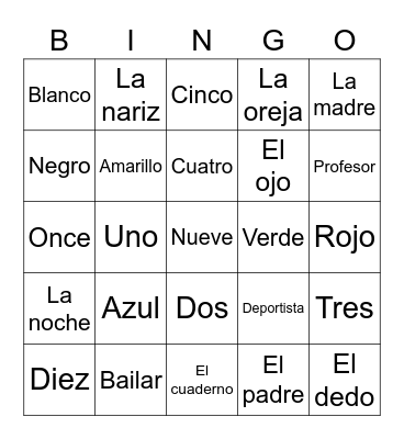 Spanish Bingo Card