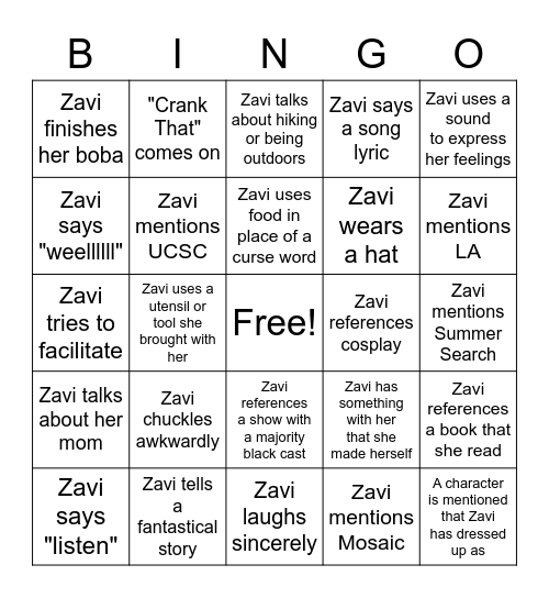 Zavijava's Birthday Bingo Card