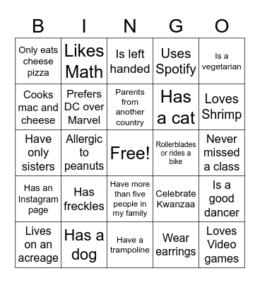 Back to School Bingo Card