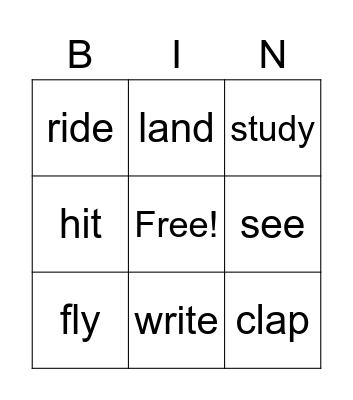 VERBS Bingo Card