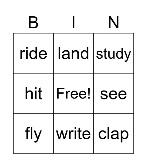 VERBS Bingo Card