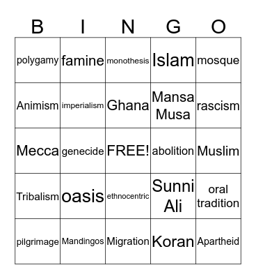 Social Bingo Card