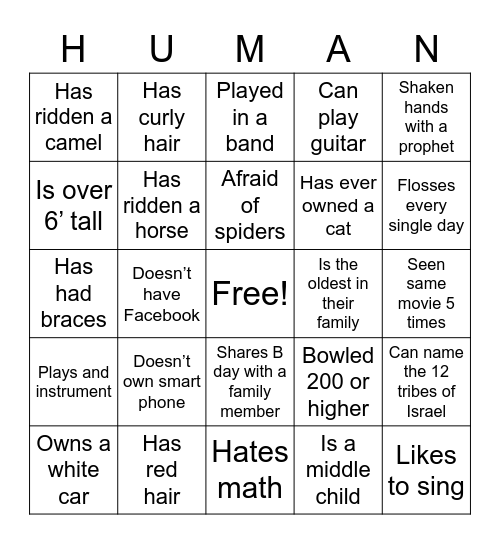 HUMAN BINGO Card