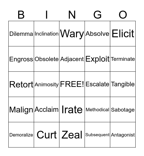 Chapters 1-3 Vocabulary (Red) Bingo Card