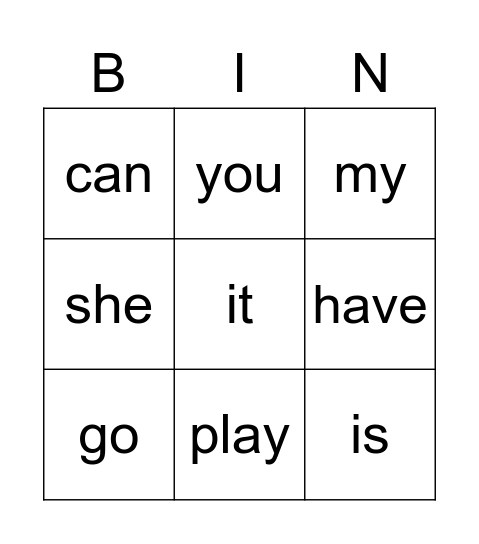 Sight Words-1 Bingo Card