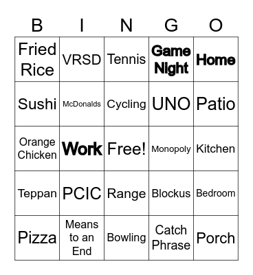 Family Connections Bingo Card
