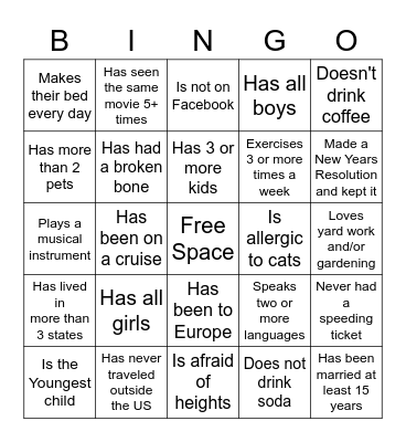Get To Know You Bingo Card
