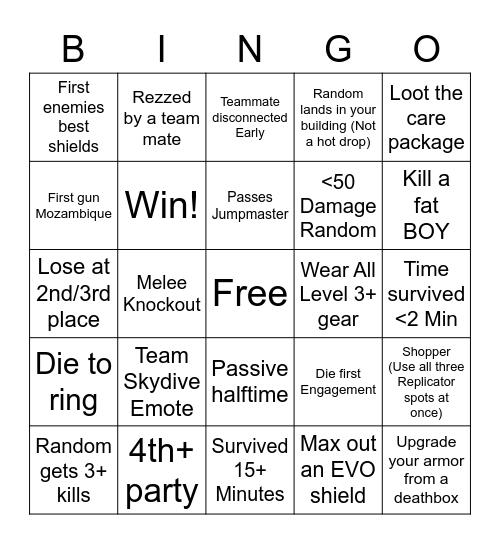 Apex Bingo! Bingo Card