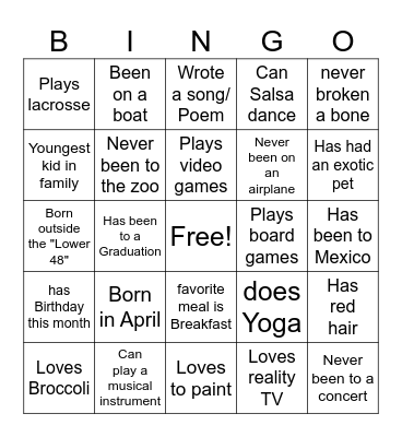 STROUD'S ICE BREAKER Bingo Card