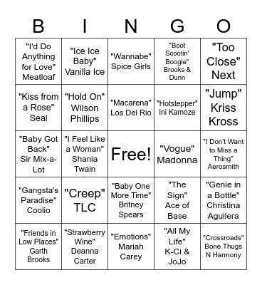 90's #1 Hits Bingo Card