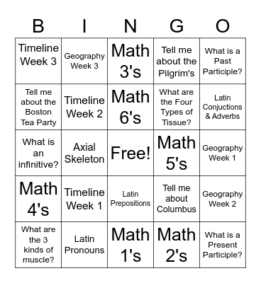 Week 3 Review Bingo Card