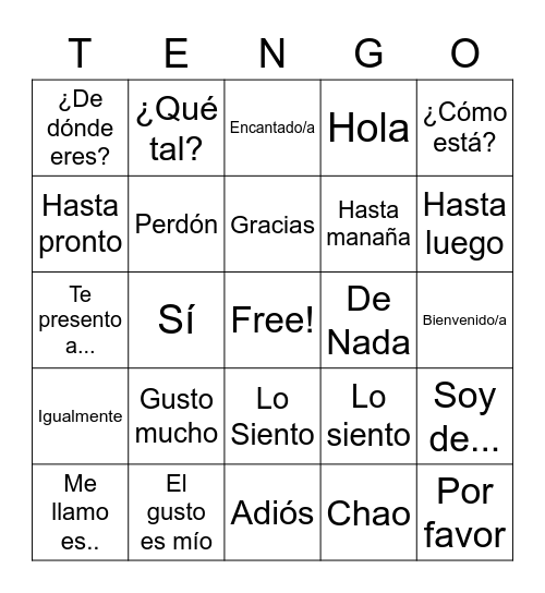 TENGO Bingo Card