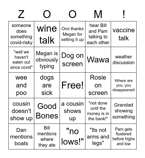 Family Zoom Bingo Card